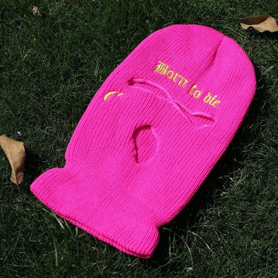 Cagoule rose fluo 3 trous brodé - Fous ta cagoule